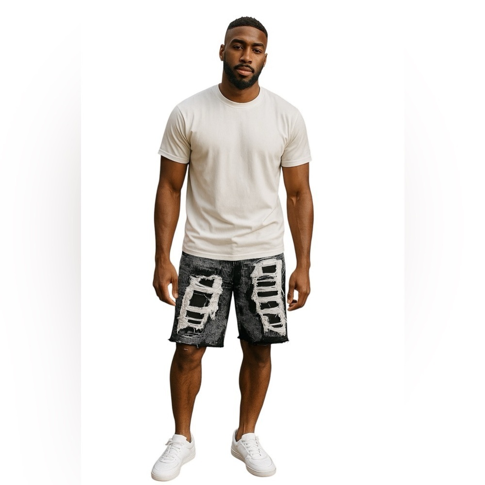 Guapi Shorts Mens 32 Black White Distressed Denim Limited Edition Shredded Raw